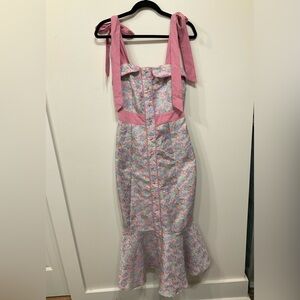 MARBLE PINK JACQUARD MIDI DRESS WITH FLARED HEM  Coquette SZS